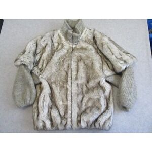 St. Moritz Sportowne Coat Womens Large Gray Faux Fur Knit Jacket